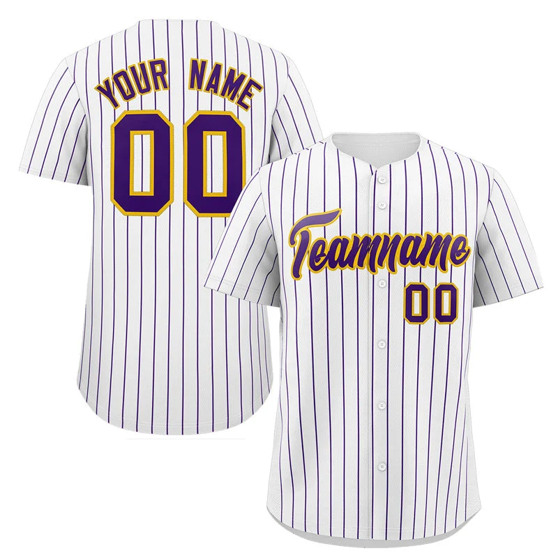 Custom White Purple-Yellow Stripe Fashion Authentic Baseball Jersey