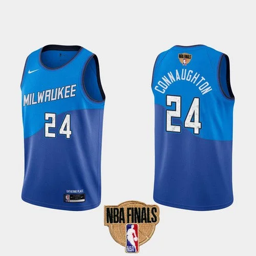 Men's Milwaukee Bucks #24 Pat Connaughton 2021 Finals Blue City Edition Stitched Basketball Jersey