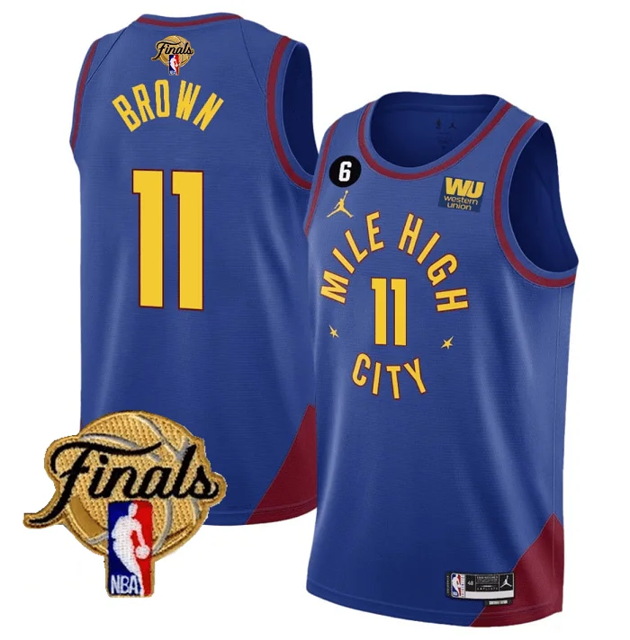 Men's Denver Nuggets #11 Bruce Brown Blue 2023 Finals Statement Edition With NO.6 Patch Stitched Basketball Basketball Jersey