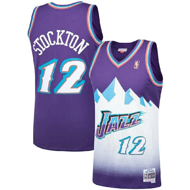 Men's Utah Jazz #12 John Stockton Purple 1996-97 Hardwood Classic Stitched Basketball Jersey