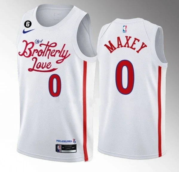 Men's Philadelphia 76ers #0 Tyrese Maxey White 2022/23 City Edition With NO.6 Patch Stitched Basketball Basketball Jersey