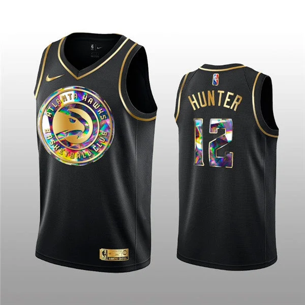 Men's Atlanta Hawks #12 De'Andre Hunter 2021/22 Black Golden Edition 75th Anniversary Diamond Logo Stitched Basketball Basketball Jersey