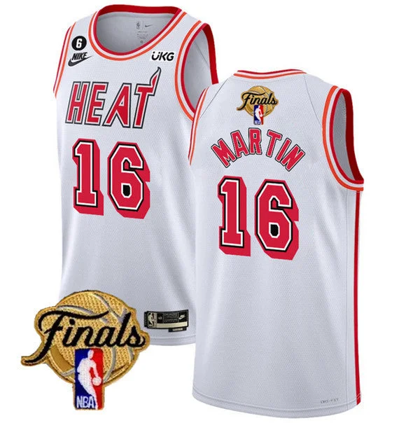 Men's Miami Heat #16 Caleb Martin White 2023 Finals Classic Edition With NO.6 Patch Stitched Basketball Basketball Jersey