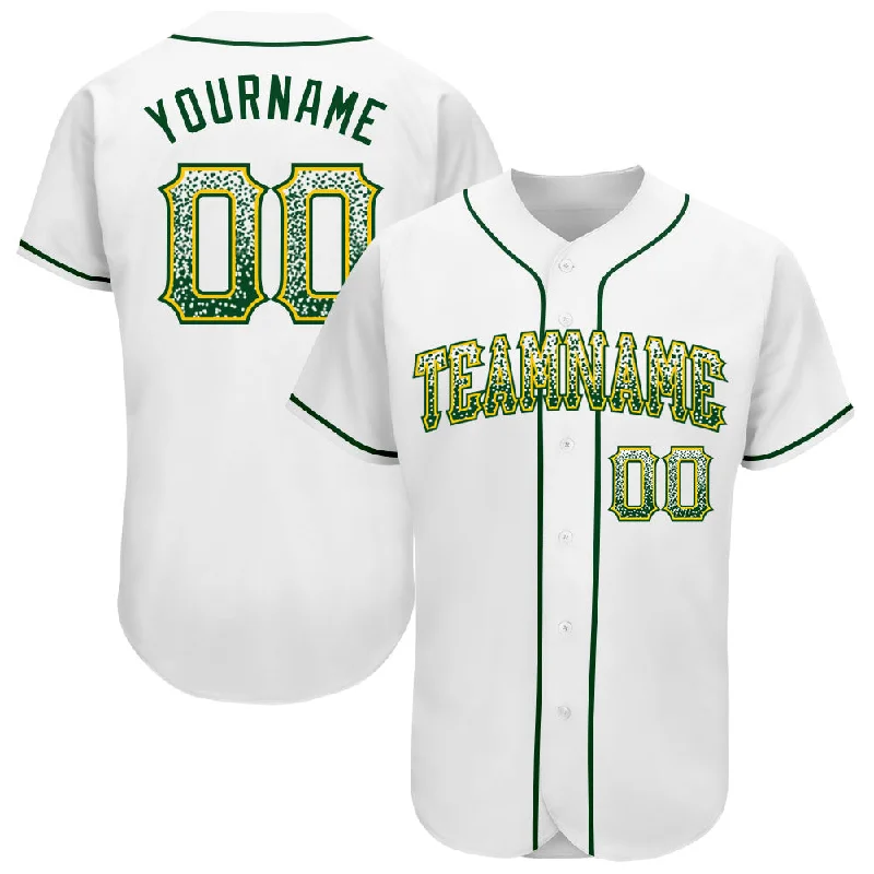 Custom White Green-Gold Authentic Drift Fashion Baseball Jersey