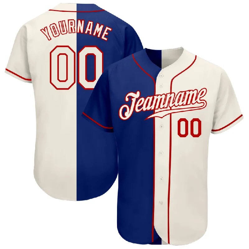 Custom Royal Cream-Red Authentic Split Fashion Baseball Jersey