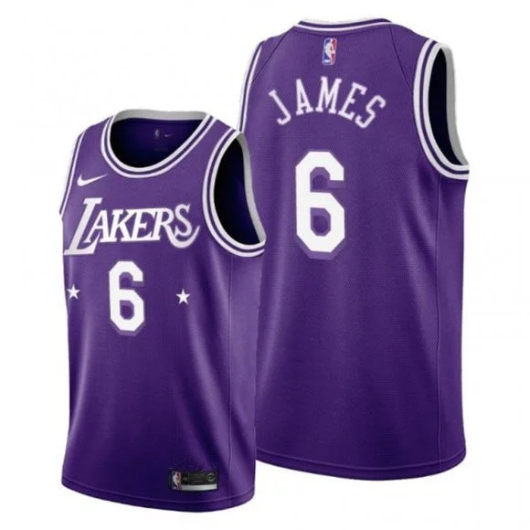 Men's Los Angeles Lakers 2021/22 City Ediition #6 LeBron James Purple Stitched Basketball Basketball Jersey