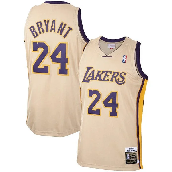 Men's Los Angeles Lakers #24 Kobe Bryant Cream 2008-09 Throwback Stitched Basketball Jersey