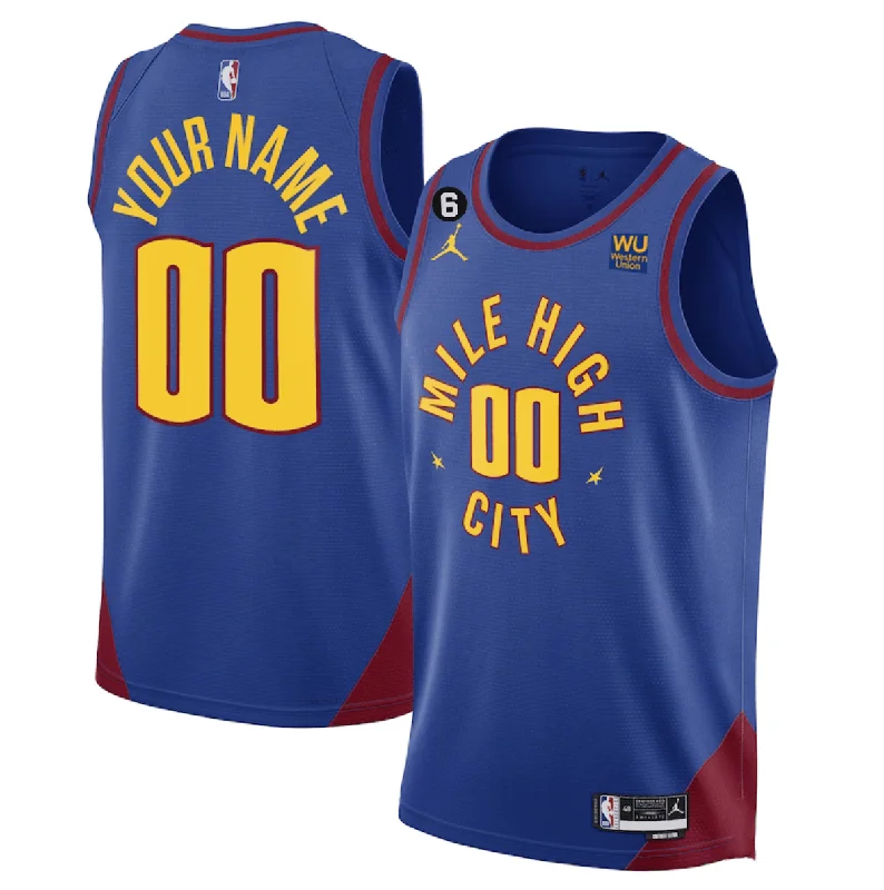 Men's Denver Nuggets Active Player Custom Blue 2022/23 Statement Edition With NO.6 Patch Stitched Basketball Jersey