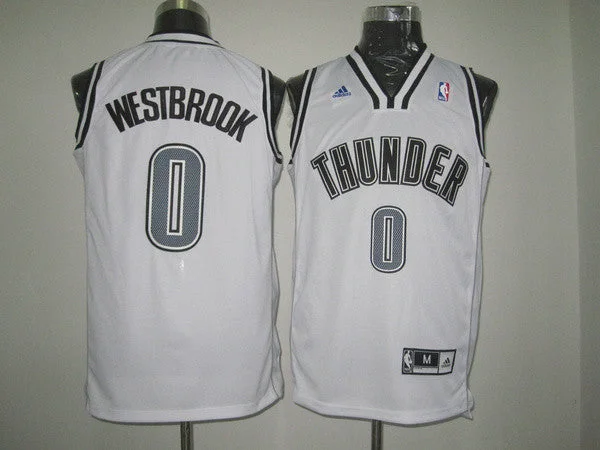 Oklahoma City Thunder 0 WESTBROOK white&grey number Basketball Jerseys