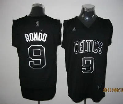 Celtics 9 Rondo Black Black Number Basketball Jerseys